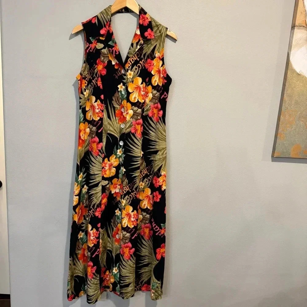 California Krush Midi Dress Tropical Floral Beach Hawaiian Vacation 6